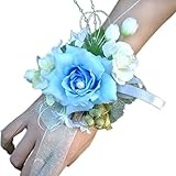 Arlaiブライダル手首コサージュウェディングパーティー人工花ブローチ結婚式ブーケ装飾1のパック iameter 3.54 inch ブルー bfm028-light blue