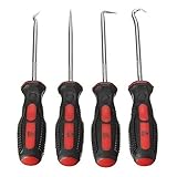 4ピース精密ピックとフックセット 車のフックとピックセット、車のオイルシールスクリュードライバ(4pcs,赤+黒)