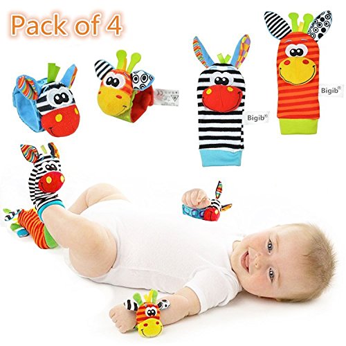 Cute Animal Soft Baby Socks Toys Wrist Rattles and Foot Finders for Fun Toys for 2 4 5 7 8 10 3-6 Month?