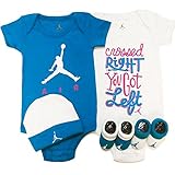 NIKE(ナイキ)エア・ジョーダン Air Jordan 女の子用水色xホワイトcrossed right You Got Leftエアジョーダン(JUMPMAN)半袖ボディスーツ5点セット [並行輸
