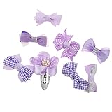 Perfk グログラン　リボン　女の子　赤ちゃん　ヘアクリップ　ピン　　髪飾り　髪留め　ドット柄　ちょう結び　8個セット　全5色 - 紫