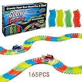 Raceレール車トラックToy Set for Kids誕生日andクリスマスギフトAge 3、4、5、柔軟なグローin theダークツイスタートラックwith LED電池式車Included 165