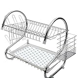 ステンレス製食器棚2段、キッチン用食器棚ドレーナーラックホルダードレンラック食器乾燥ラックアンカー、シンプルクラシックアイコン海事海洋水生テーマパターンセーリング趣味、ベイビーブルーネイビーブルーステンレス製食器棚キッチンドライドリップトレ