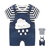 エルフ ベビー(Fairy Baby)ベビー服セット スーツ 半袖Tジャツ サスペンダー付きパンツ 可愛い(紺色 雲柄、サイズ80)