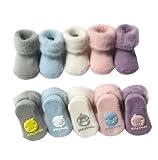 【爱莉セレクトショップ】靴下 キッズ 秋と冬プラスベルベット厚いベビーソックス緩い暖かい非スリップベビーソックス0-3新生児の靴下 5足セット ジュニア カラフル フォーマル (S)
