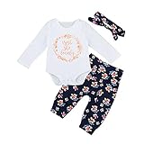 杜屋トヤ 新生児服 上下セット 英字プリント長袖Ｔシャツ 花柄パンツ　ヘッドスカーフ付き ルームウェア かわいい 洋式 秋 冬 カジュアル 遊び お出かけ プレゼント 女の子 男の子 ユニセックス 赤