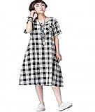 KAMOMIRUマタニティ妊婦服チェック柄かわいい涼しいおしゃれ (Ｌ, 黒　ブラック)