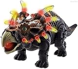 WolVol Walking Triceratops Dinosaur Toy Figure with Many Lights & Loud Roar Sounds, Real Movement (B