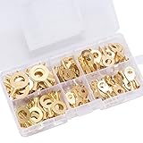 Terrans 100 Pcs Non-Insulated Copper Ring Terminals Assortment Kit Cable Wire Connector Crimp Spade 