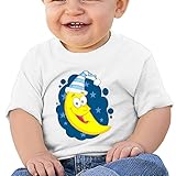 面白い ボーイとガール 月 イラスト カートゥーン ポスター U首シャツ 100%棉 White Size 24 Months