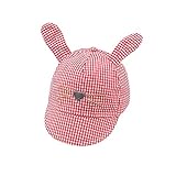 XIAOHAWANGベビー帽子 耳当て 猫刺繍ハット かわいい つば付き サイズ調整可能 日よけ帽子 キャスケット 8-36ヶ月赤ちゃん帽子 おでかけ用 (レッド, 6-24ヶ月)