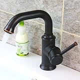 Swivel注ぎ口洗面所ミキサーバルブ水タップ1つレバーハンドルダークOil Rubbed Bronzeバスルームシンク蛇口デッキ1つ穴マウント