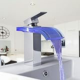Wovier LED ガラス製の吐水口 水栓 ワンホール キッチン用 台付 黄銅 シングルレバー混合水栓 洗面 取り替え水栓蛇口 洗濯 蛇口 50cmホース*2付き