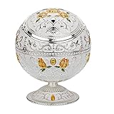 防風灰皿 蓋付き タバコ用 金属製 ポータブル シガー灰皿 消臭剤 屋内/屋外用 ハンドスタンプ ローズパターン スパークル ファンシーギフト メンズ レディース (シルバーグリーンリーフ)