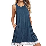 moreocmeレディースOネックカジュアルレースノースリーブドレスひざ上ゆったりパーティードレスfor Lady 2XL ブルー Moreocme