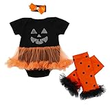 Karchi　ハロウィーン衣装 新生児 赤ちゃん 女の子ツツー ロンパートップス+レッグ ウォーマー ハロウィン 服装セット (90, 黒)