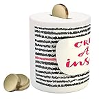 lunarable Quote貯金箱、作成アートInspireブラシストロークLettering on Scribbledジグザグ行、印刷セラミックコイン銀行お金ボックスの保存の現金、ピンクチャコール