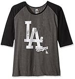 MLB Los Angeles Dodgersレディース3 / 4 SleevedラグランTシャツwith Distressロゴ、2 x、チャコール/ブラック
