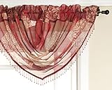 High QualityHome Fashion Jasmine Tile Print Sheer Waterfall Valance with Beaded Trim Burgandy, 47 by