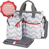 Baby Diaper Bag Chevron - Bottle Bag & Changing Mat - New design 2017 - 13 Pockets Premium Diaper Ba
