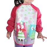 Holly Store Children Kids Waterproof Long-sleeved Smock Apron Bib for Eating and Painting Red Owl by