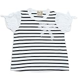 【本体綿100％】2017年 夏物 UZULAND ウズランド ボーダー レース使い 半袖Ｔシャツ ネイビー◇80cm