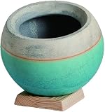 プラスガーデン 植木鉢カバー・木製台セット パラディスポット Φ180ｍｍ 底穴なし ターコイズ 信楽焼 557-03