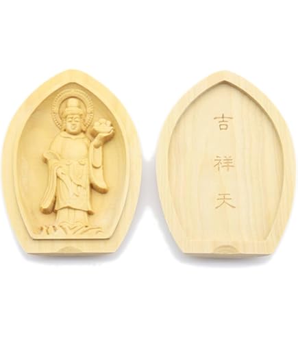 Amazon｜木彫りの仏像【吉祥天立像】 柘植 ツゲ (蓮華形香合仏