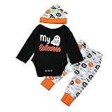 ハロウィンベビー女の子/男の子服、leewa @ 3pcs " My 1st Halloween "新生児ロンパーストップス+パンツ+帽子セット ブラック