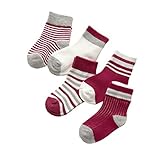 Zafina 子供靴下　おしゃれ 　 ストライブ柄　くつした 　吸湿　抗菌 　運動　タイツ　幼稚園　通学 　棉ベビーソックス　５足セット (S(０～６月), ワイン)