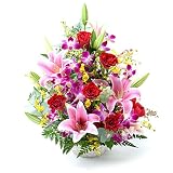 華やかユリとバラの季節のお花 フラワーアレンジ 赤基調