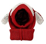 Plus Nao(プラスナオ) 子供用アニマルフードのニット帽耳付き ネックウォーマー一体型 ヒツジ耳 ニットキャップ スヌード キッズ ベビーか F 赤