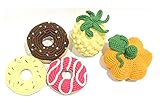 ベビーキッズ ギフト プレゼント　可愛い　本物そくっり ニットおもちゃ5点セット　ドーナツ＆果物　鈴付き 天然繊維(綿+カポック)　原寸大