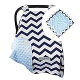 5 Colors **Free Blanket** Car Seat Canopy by CRAZZIE with Matching Soft TAGZ Blanket (Navy Zigzag Bl