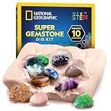 National Geographic (ナショナルジオグラフィック) ジェムストーン掘り出しキット – 本物の宝石とクリスタルを10個掘り起こす、子供用サイエンスキット、宝石掘りキット 女の子と男の子へのギフト、マイニングキット、ロックコレクション