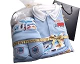 Mille Ti Rana 出産祝い ベビー ギフト ロンパース ベビーソックス ベビー帽子 おくるみ ハンガー 5点 ギフトバッグ セット (水色 男の子)