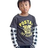 (ポスター) POSTAR　フェルトワッペンレイヤード 長袖Tシャツ　チャコール　95cm