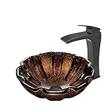 Vigoウォールナットシェルガラス容器シンクとBlackstonian蛇口with Pop Up、アンティークブロンズ
