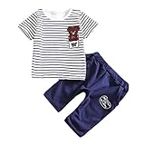 赤ちゃん服装、inkach小さな女の子漫画コットンストライププリントTシャツショートパンツセット 100 ブルー HM-1