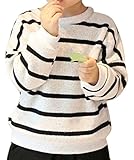 Plus Nao(プラスナオ) ボーダートップス トレーナー ニットソー 長袖 プルオーバー クルーネック ボーダー柄 秋冬 子供服 こども服 キッズ ホワイト 110cm