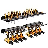 電動工具オーガナイザー 充電ステーション付き ドリルホルダー 壁マウント ガレージ収納棚 整理と保管用 高耐久 ペグボード 壁オーガナイザーセット ソリッドメタル ブラック (2個パック 4セット)