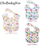 OHBABYKAスタイ よだれかけ スーパービブ お食事エプロン 防水 袖なし 保育園 お食事用防水ビブ 女の子 男の子 ベビーロンパース3点セット (SZY050613)