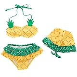 Sunyamベビー水着 女の子 パイナップル スイムウェア ビキニ UVカット キャップ付き 3点セット 赤ちゃん 夏 ビーチ(1-5歳)