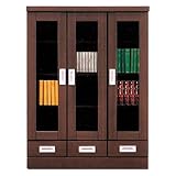 日本製 シック 幅90cm 高さ120cm リビングキャビネット 書棚 ブラウン 完成品