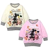 ベビー服 女の子 Tシャツ 長袖 天竺素材 ラメ ロゴプリント ボーダー柄リ 女児 (1.アイボリー/90cm)