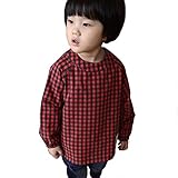 スモック　保育園　男の子 お食事エプロン　コットン　チェック柄 女の子 通園グッズ 長袖 (120(身長100-110cm), オレンジ)