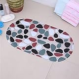 Awesomesノンスリップバスルームシャワーマット非毒性抗菌Oval Cobble Stone Flowerパターン ブラック