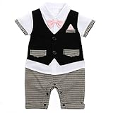 キッズ スーツ 風 カバーオール 半袖 ロンパース ボウタイ (80)