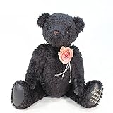 エレガントな雰囲気の体重ベア　ショコラブラックベア（サーモンピンクコサージュ付ウェイトドール）