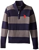U.S. Polo Assn. Big Boys' 1/4 Zip Striped Sweater Classic Navy 10/12 [並行輸入品]